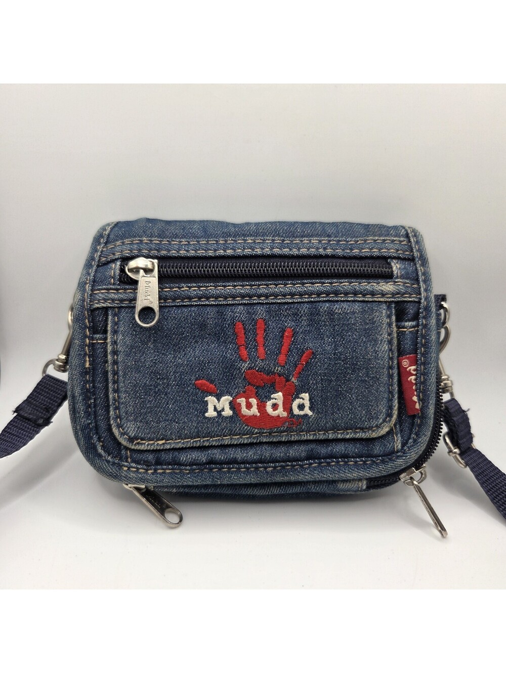 MUDD Vintage Y2K Blue Denim Crossbody Bag Purse Organizer Multiple Pockets 3392M